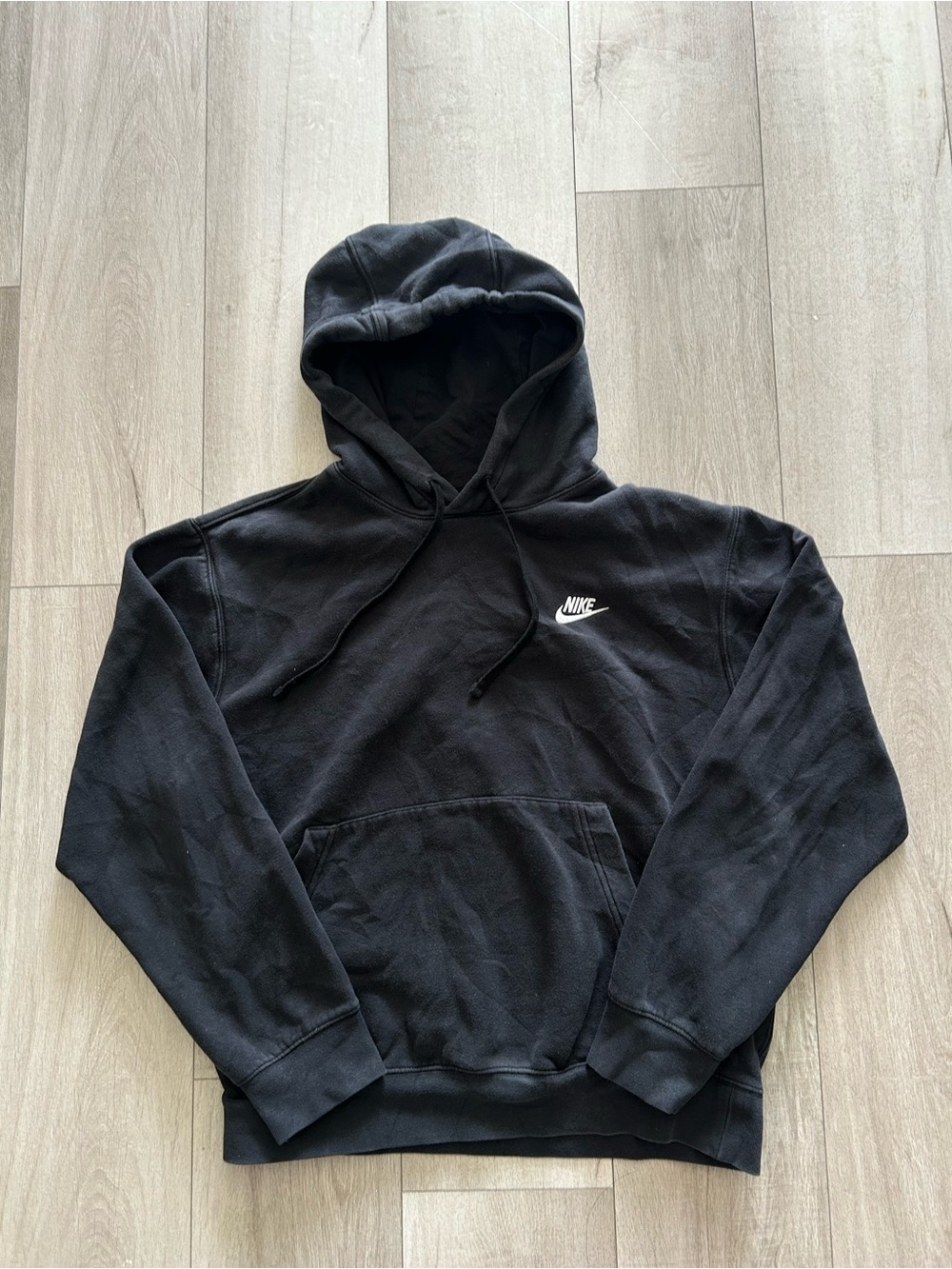 Nike Black Hoodie with White Swoosh - Men's Pullover Sweatshirt